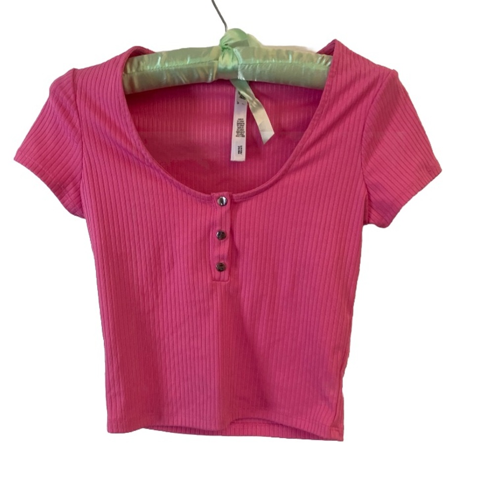 Pink ribbed crop top with button down front #crop-top #BabyTee